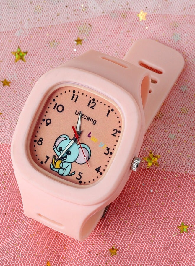 Square Cartoon Stylish Pattern Children's Watch Silicone Strap Suitable for Kids of All Ages Gift Watches Pink  - Image 5