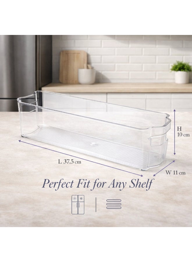 Homesmiths Refrigerator Organizer Bin, Narrow, L 37.5 x B 11 x H 10 cm | BPA-Free Clear Fridge Storage Containers with Handles | Stackable Kitchen Storage Baskets for Pantry, Freezer & Cabinet Organization - Image 2