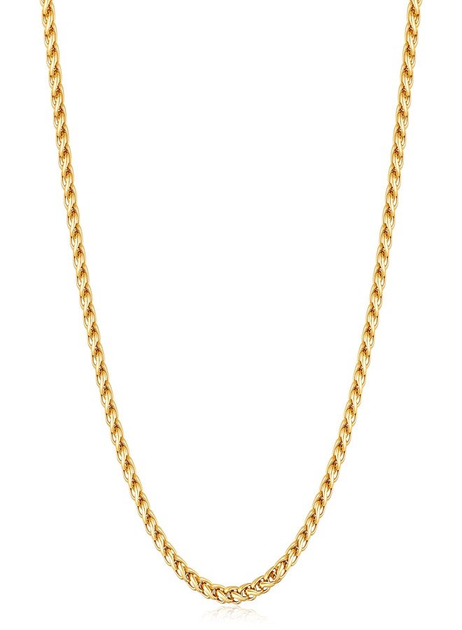 Fiusem 14K Gold Plated Wheat Chain Necklace for Men, 2/2.5/3/4/5mm Stainless Steel Necklace Chains for Men and Women 16-28 Inch, 24 Inches, Stainless Steel, No Gemstone - Image 1