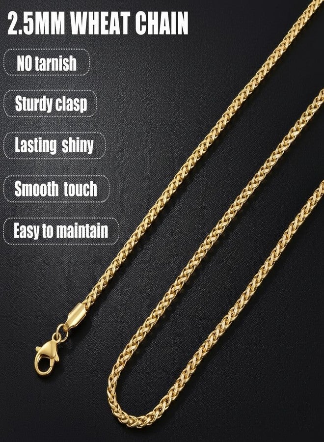 Fiusem 14K Gold Plated Wheat Chain Necklace for Men, 2/2.5/3/4/5mm Stainless Steel Necklace Chains for Men and Women 16-28 Inch, 24 Inches, Stainless Steel, No Gemstone - Image 4