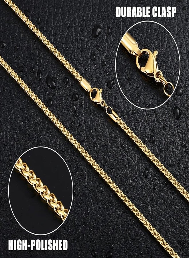 Fiusem 14K Gold Plated Wheat Chain Necklace for Men, 2/2.5/3/4/5mm Stainless Steel Necklace Chains for Men and Women 16-28 Inch, 24 Inches, Stainless Steel, No Gemstone - Image 5
