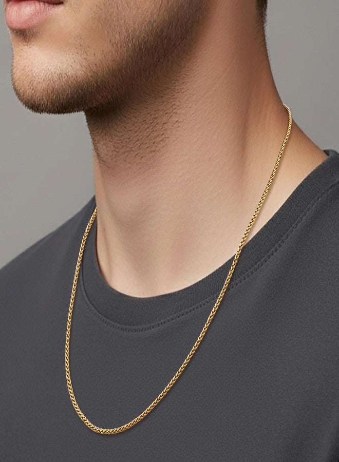 Fiusem 14K Gold Plated Wheat Chain Necklace for Men, 2/2.5/3/4/5mm Stainless Steel Necklace Chains for Men and Women 16-28 Inch, 24 Inches, Stainless Steel, No Gemstone - Image 3
