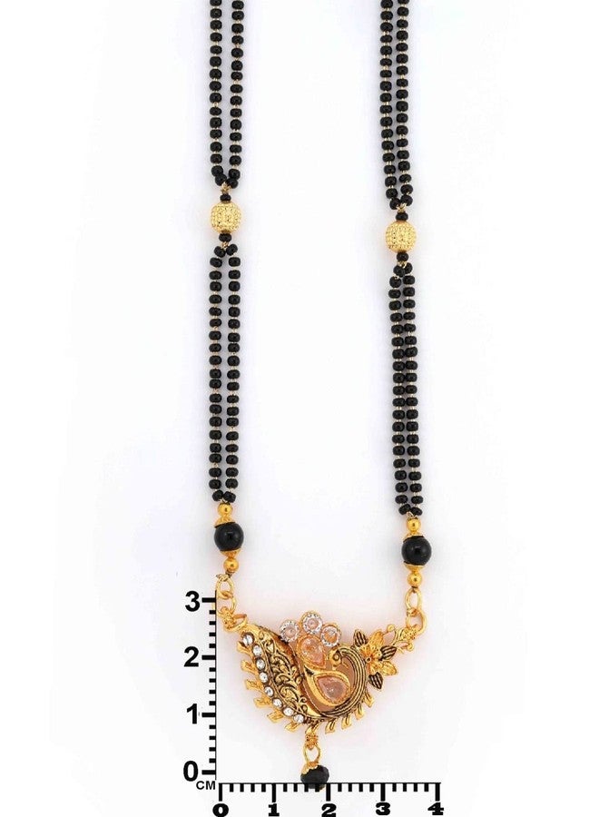 Untouched 24 inches Golden Matte Finish With American Diamond Peacock Mangalsutra For Woman - Image 3