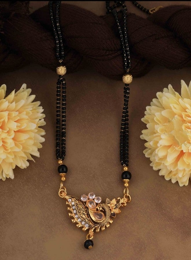 Untouched 24 inches Golden Matte Finish With American Diamond Peacock Mangalsutra For Woman - Image 2