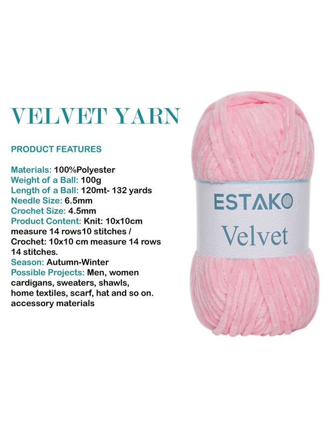 Estako Velvet (3- Skeins Pack) Chenille Blanket amigurumi Yarn for Crocheting and Knitting Super Bulky 3x100 gr (3x132 yds) (1310 - Baby Pink) - Image 2