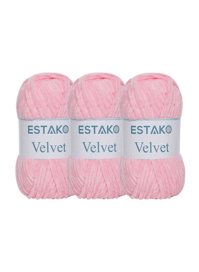 Estako Velvet (3- Skeins Pack) Chenille Blanket amigurumi Yarn for Crocheting and Knitting Super Bulky 3x100 gr (3x132 yds) (1310 - Baby Pink) - Image 1