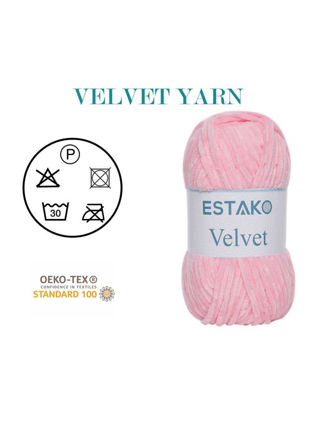 Estako Velvet (3- Skeins Pack) Chenille Blanket amigurumi Yarn for Crocheting and Knitting Super Bulky 3x100 gr (3x132 yds) (1310 - Baby Pink) - Image 3