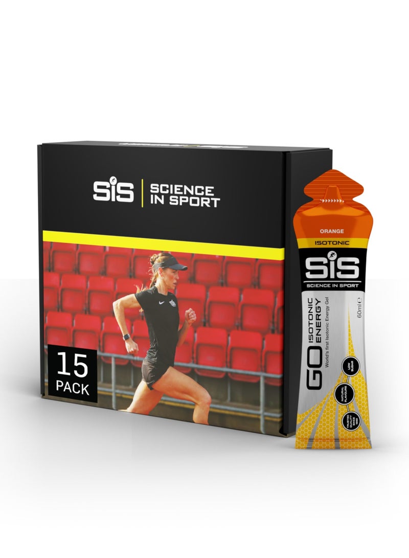 SIS GO Isotonic Energy Gels | 22g Carbohydrates | Low Sugar | Easily Digestible | Gluten Free | No Water Needed | Running Gels | Orange Flavour | 15 Pack - Image 1