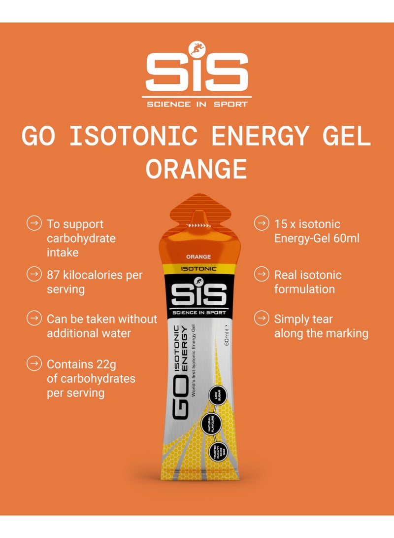 SIS GO Isotonic Energy Gels | 22g Carbohydrates | Low Sugar | Easily Digestible | Gluten Free | No Water Needed | Running Gels | Orange Flavour | 15 Pack - Image 2