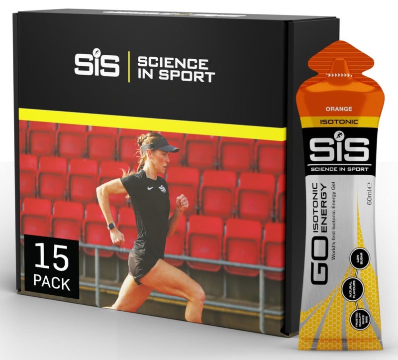 SIS GO Isotonic Energy Gels | 22g Carbohydrates | Low Sugar | Easily Digestible | Gluten Free | No Water Needed | Running Gels | Orange Flavour | 15 Pack - Image 1