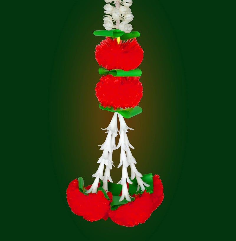 iHandikart iHandikart Jasmine Artificial Garland with Marigold Flowers Tuberose Diwali Decoration for Home Decor White Garland for Decoration Color Red Pack of 10 3330310  - Image 5