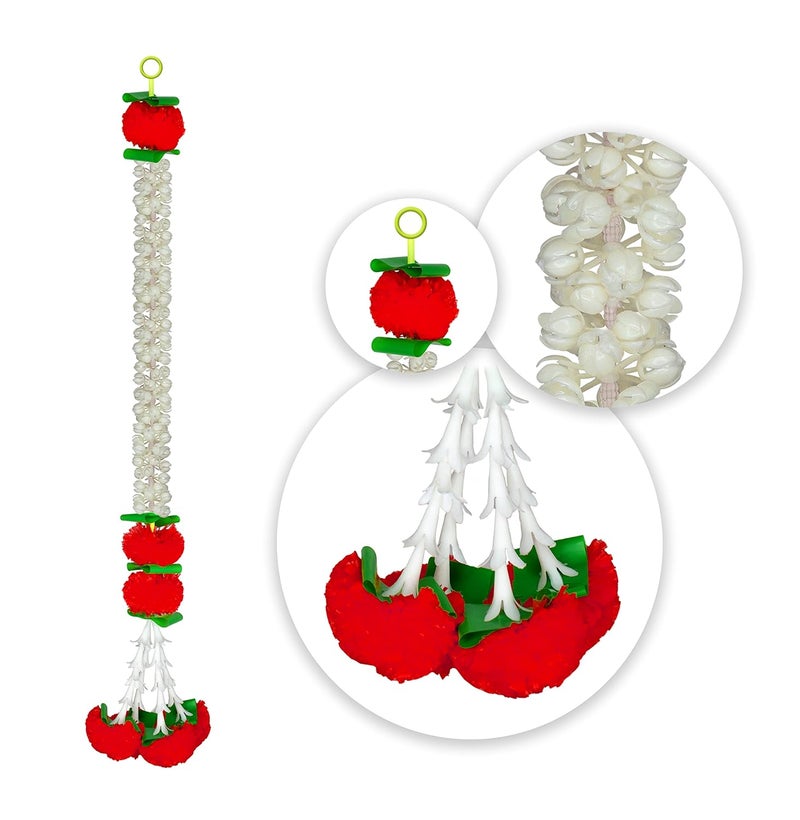 iHandikart iHandikart Jasmine Artificial Garland with Marigold Flowers Tuberose Diwali Decoration for Home Decor White Garland for Decoration Color Red Pack of 10 3330310  - Image 4