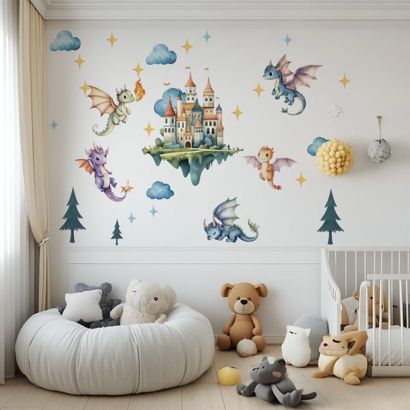 SUPERDANT Flying Dragon Wall Stickers Cartoon Castle Wall Decor Nursery Stickers Dragon DIY Vinyl Murals Peel and Stick Wallpaper Art Decals for Kids Room Playroom Livingroom Baby Room Decor - Image 5