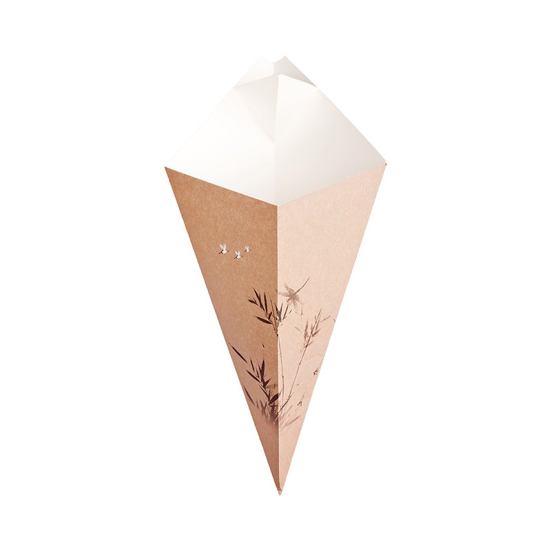 Restaurantware-Cone Tek 15 Inch French Fry Cones, 100 Recyclable Food Cones - Built-In Sauce Cup, Grease-Resistant Lining, Bamboo Print Paper Snack Cones, For Appetizers And Charcuterie - Image 1