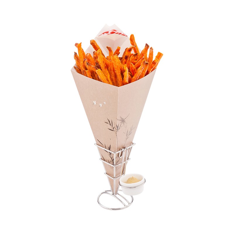Restaurantware-Cone Tek 15 Inch French Fry Cones, 100 Recyclable Food Cones - Built-In Sauce Cup, Grease-Resistant Lining, Bamboo Print Paper Snack Cones, For Appetizers And Charcuterie - Image 2