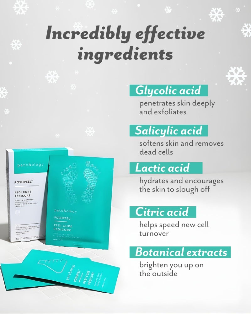 Patchology PoshPeel Pedi Cure, Foot Peeling Mask Soak Treatment for Deep Skin Exfoliation, Pedicure Booties for Baby-Soft Feet, Christmas Gifts for Women & Stocking Stuffers for Teens (1 Pair) - Image 5