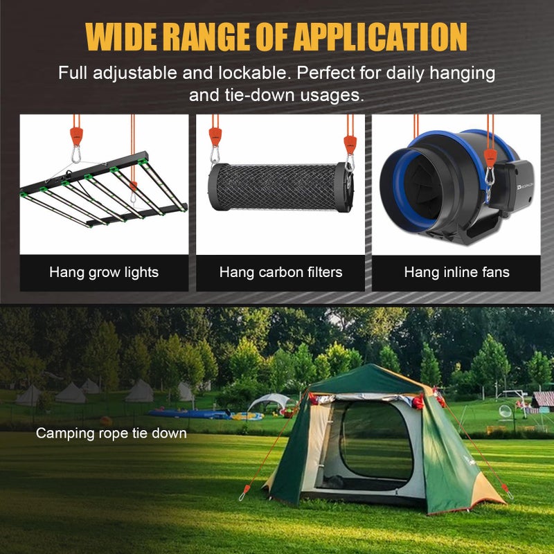 Ayaport Adjustable Rope Hanger Grow Light Hanger, 8Ft 1/8" Heavy Duty Plant Pulley Rope Tightener Ratchet Tie Down for Kayak, Tarp, Tent Tie Downs, Hanging Plants, Filters, Fans - Image 5