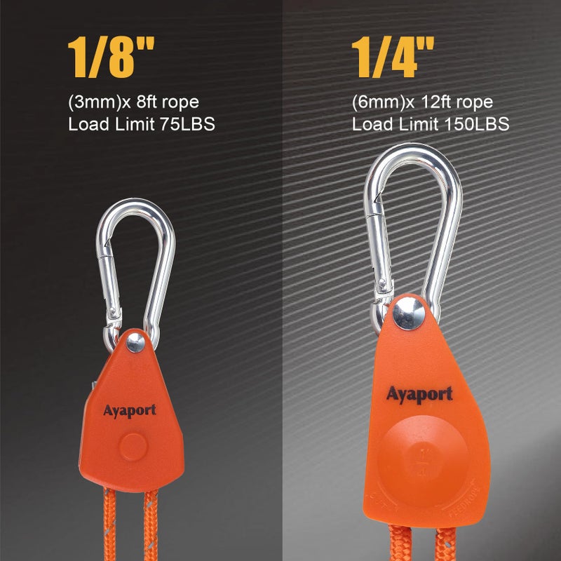 Ayaport Adjustable Rope Hanger Grow Light Hanger, 8Ft 1/8" Heavy Duty Plant Pulley Rope Tightener Ratchet Tie Down for Kayak, Tarp, Tent Tie Downs, Hanging Plants, Filters, Fans - Image 4