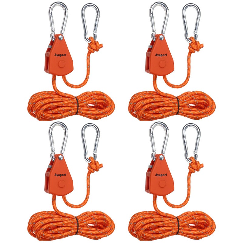 Ayaport Adjustable Rope Hanger Grow Light Hanger, 8Ft 1/8" Heavy Duty Plant Pulley Rope Tightener Ratchet Tie Down for Kayak, Tarp, Tent Tie Downs, Hanging Plants, Filters, Fans - Image 1