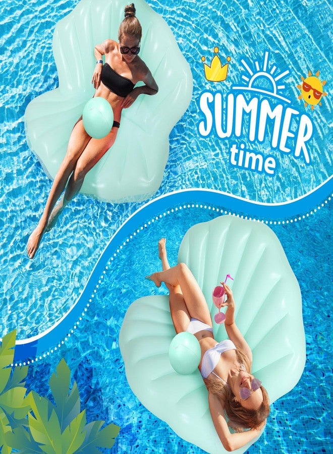 Motionchic 55 Inch Pool Float Inflatable Adult Seashell Float with Pearl Ball Cute Pool Lounge Chairs for Women Summer Beach Ocean Birthday Theme Party Favors(Green) - Image 5