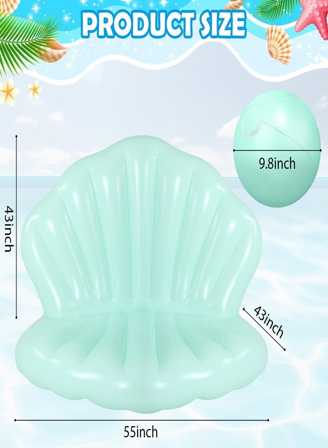 Motionchic 55 Inch Pool Float Inflatable Adult Seashell Float with Pearl Ball Cute Pool Lounge Chairs for Women Summer Beach Ocean Birthday Theme Party Favors(Green) - Image 2