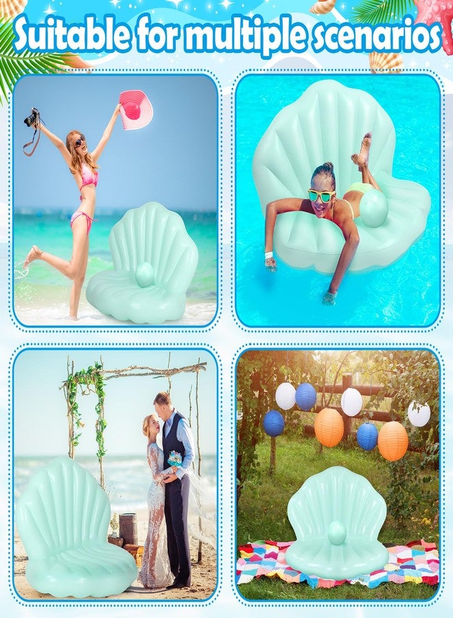 Motionchic 55 Inch Pool Float Inflatable Adult Seashell Float with Pearl Ball Cute Pool Lounge Chairs for Women Summer Beach Ocean Birthday Theme Party Favors(Green) - Image 3