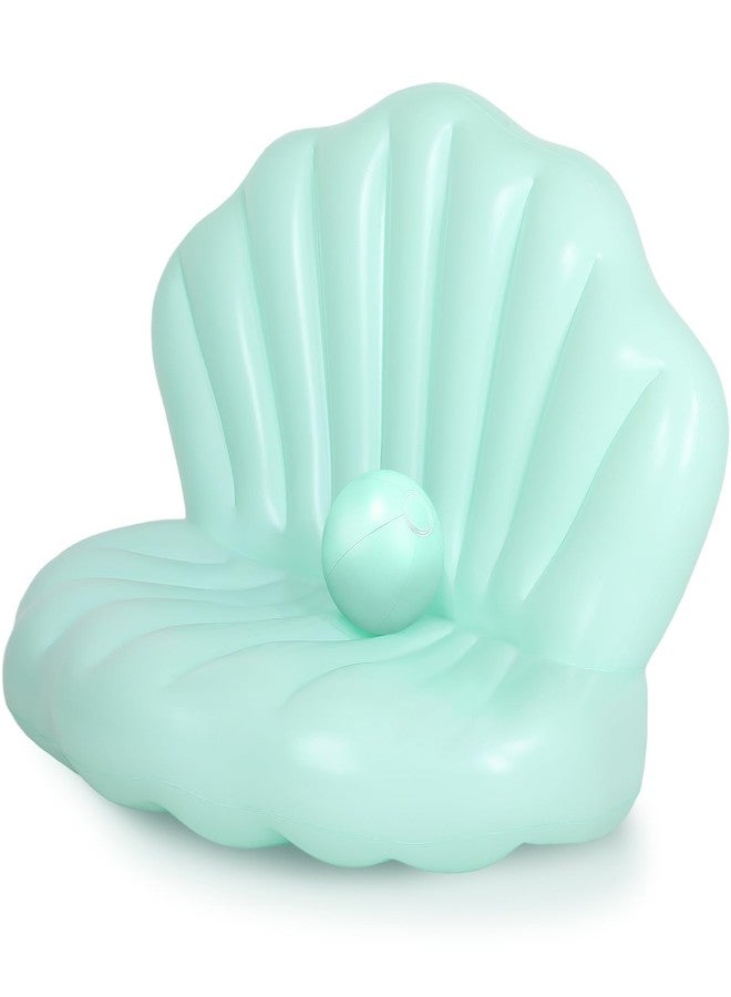 Motionchic 55 Inch Pool Float Inflatable Adult Seashell Float with Pearl Ball Cute Pool Lounge Chairs for Women Summer Beach Ocean Birthday Theme Party Favors(Green) - Image 1