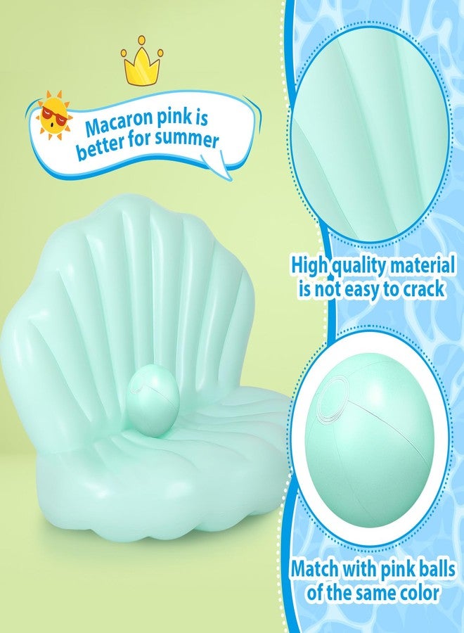 Motionchic 55 Inch Pool Float Inflatable Adult Seashell Float with Pearl Ball Cute Pool Lounge Chairs for Women Summer Beach Ocean Birthday Theme Party Favors(Green) - Image 4