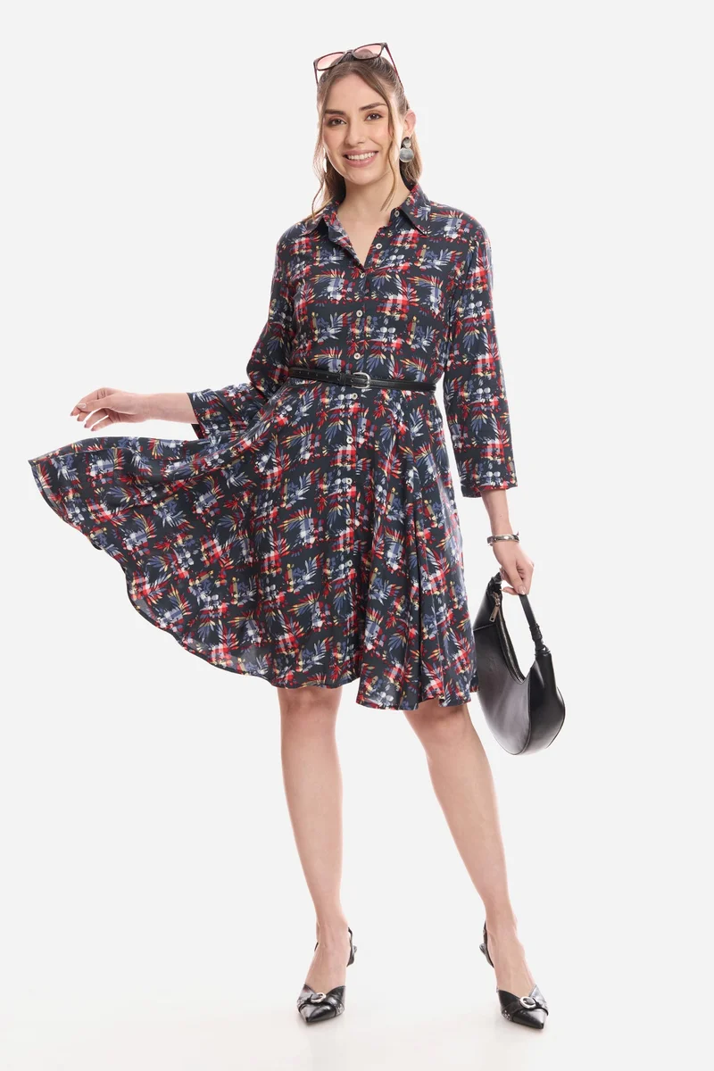 فيرجيو Floral Cotton Mini Shirt Dress for Women
