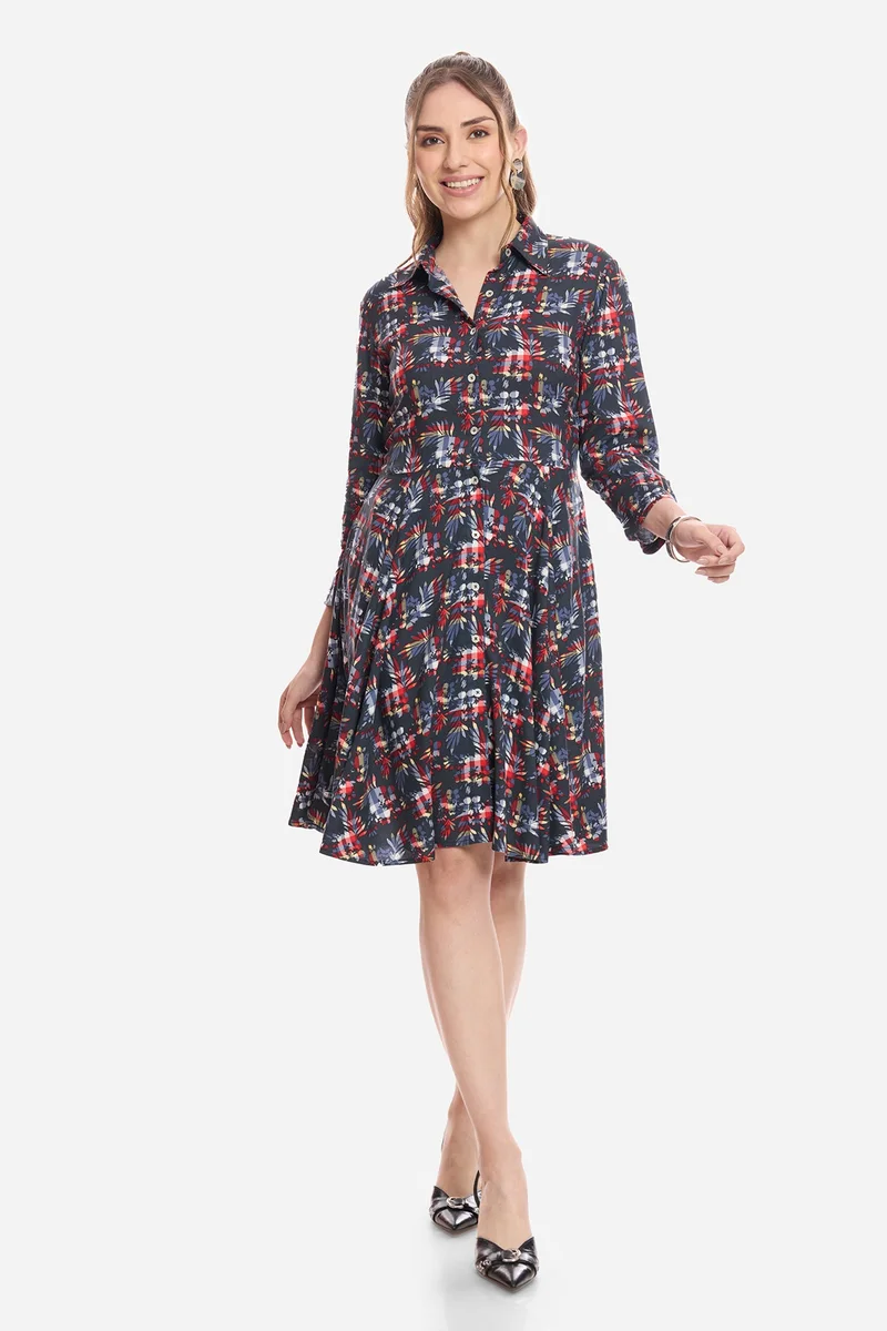 فيرجيو Floral Cotton Mini Shirt Dress for Women