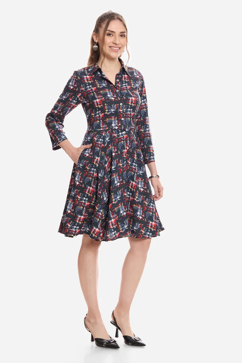 Virgio  Floral Cotton Mini Shirt Dress for Women for Women | Best Price UAE