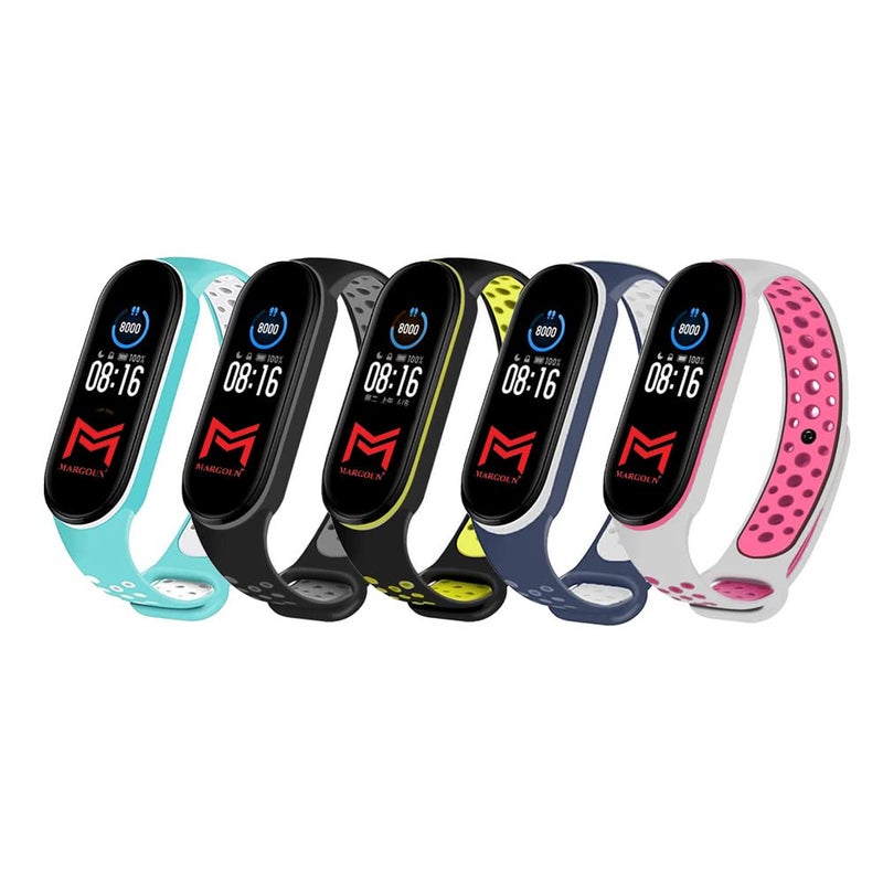 5-Pack Air-Hole Silicone Straps Compatible with Xiaomi Mi Band 6/5, Replacement Sport Wristbands - Image 1