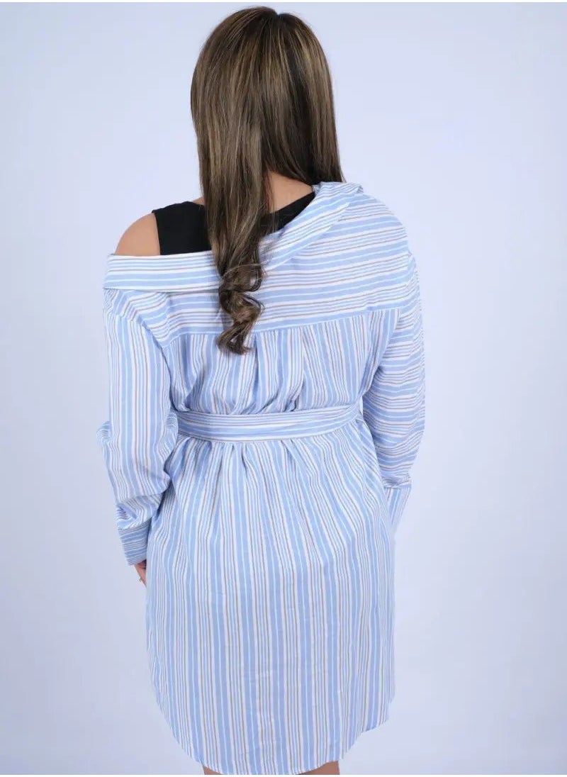 ONLY - Women’s Deep V Neck Dress in Blue Stripe AOP - Image 1