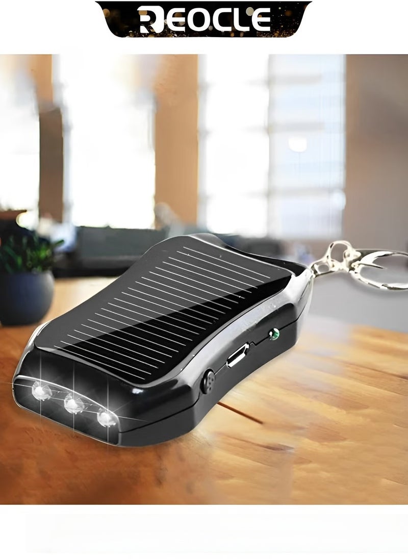 REOCLE Solar Keychain LED Flashlight Portable Small Pocket Light 1200mAh Mini Backup Power Bank USB Emergency Charging for Outdoor Activities  - Image 3