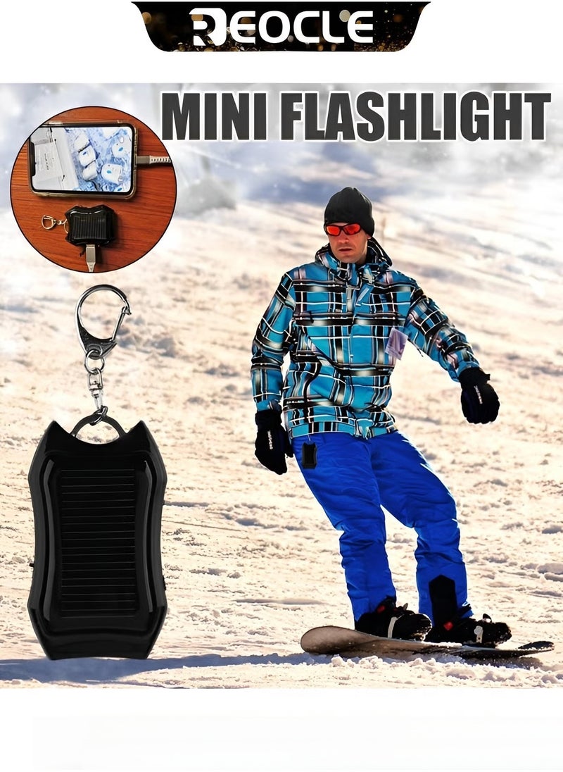 REOCLE Solar Keychain LED Flashlight Portable Small Pocket Light 1200mAh Mini Backup Power Bank USB Emergency Charging for Outdoor Activities  - Image 4