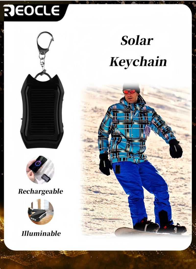 REOCLE Solar Keychain LED Flashlight Portable Small Pocket Light 1200mAh Mini Backup Power Bank USB Emergency Charging for Outdoor Activities  - Image 1