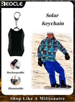 REOCLE Solar Keychain LED Flashlight Portable Small Pocket Light 1200mAh Mini Backup Power Bank USB Emergency Charging for Outdoor Activities  - Image 1