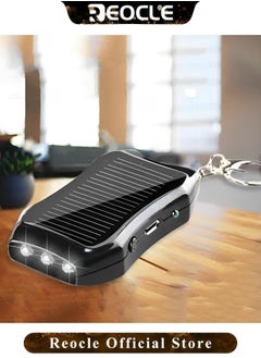 REOCLE Solar Keychain LED Flashlight Portable Small Pocket Light 1200mAh Mini Backup Power Bank USB Emergency Charging for Outdoor Activities  - Image 3