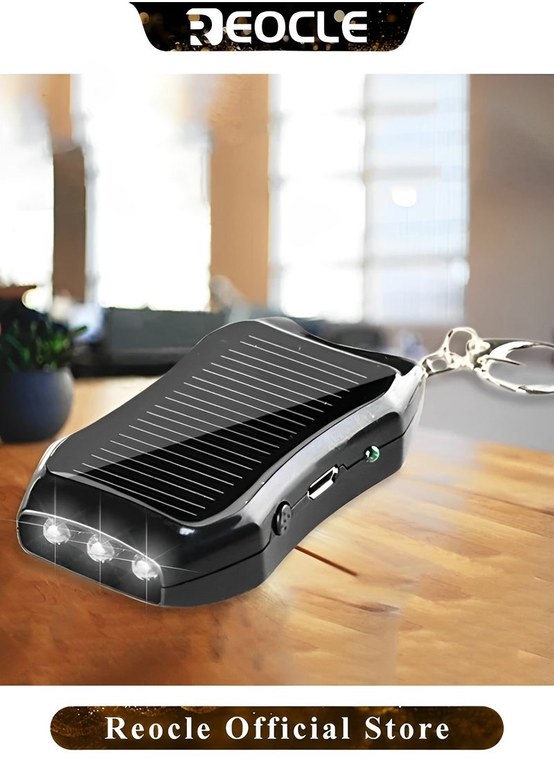 REOCLE Solar Keychain LED Flashlight Portable Small Pocket Light 1200mAh Mini Backup Power Bank USB Emergency Charging for Outdoor Activities  - Image 3