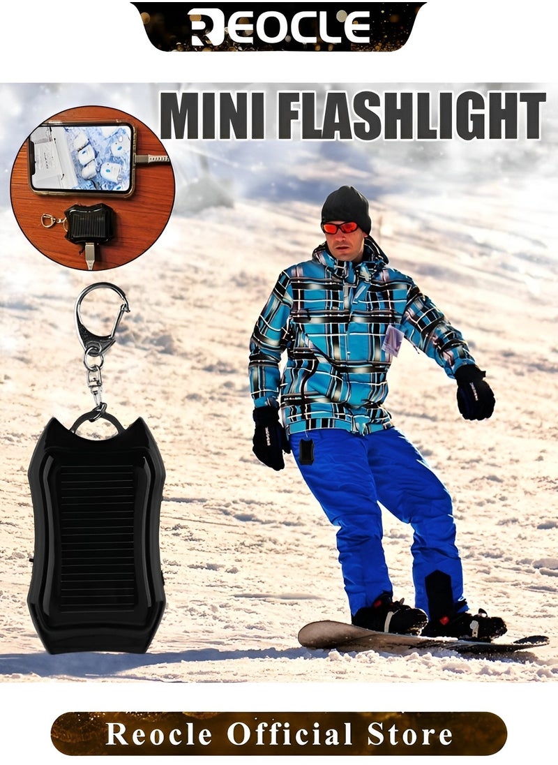 REOCLE Solar Keychain LED Flashlight Portable Small Pocket Light 1200mAh Mini Backup Power Bank USB Emergency Charging for Outdoor Activities  - Image 4
