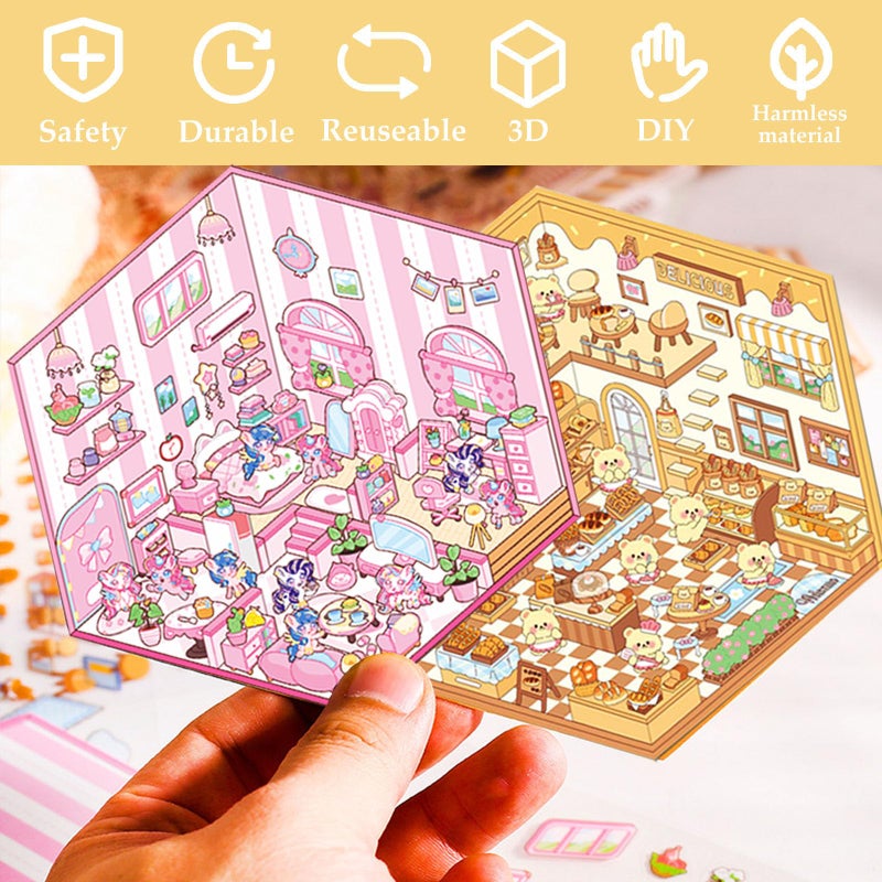 Xuoent DIY 3D Sticker for Kids, 6 Sets of Cute Stickers for Girls Adult Isometric Sticker Scene Kids Reuseable and Waterproof Stickers, Holiday & Christmas Fun - Image 2
