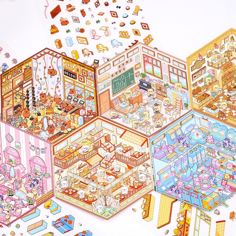 Xuoent DIY 3D Sticker for Kids, 6 Sets of Cute Stickers for Girls Adult Isometric Sticker Scene Kids Reuseable and Waterproof Stickers, Holiday & Christmas Fun - Image 5