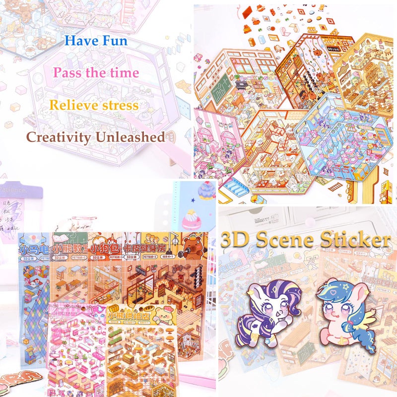 Xuoent DIY 3D Sticker for Kids, 6 Sets of Cute Stickers for Girls Adult Isometric Sticker Scene Kids Reuseable and Waterproof Stickers, Holiday & Christmas Fun - Image 3