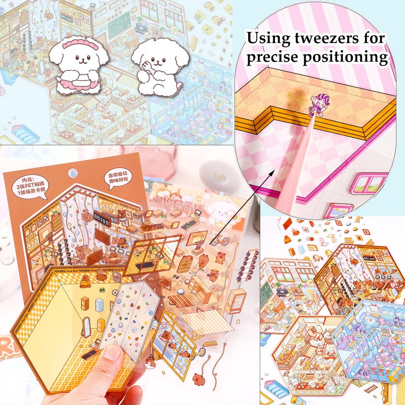 Xuoent DIY 3D Sticker for Kids, 6 Sets of Cute Stickers for Girls Adult Isometric Sticker Scene Kids Reuseable and Waterproof Stickers, Holiday & Christmas Fun - Image 4