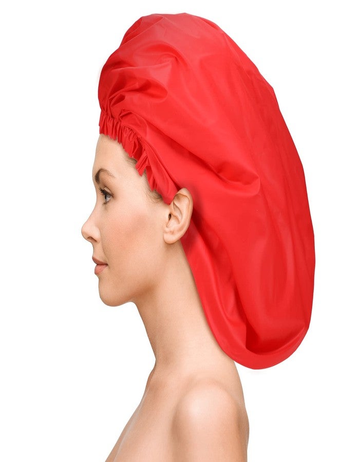 Bencailor 4 Pieces Jumbo Shower Caps, Extra Large Waterproof Shower Caps for Braids, Bath Hair Hat for Women Long Hair, Soft and Comfortable(Blank Pattern,Black, Grey, Blue, Red) - Image 2