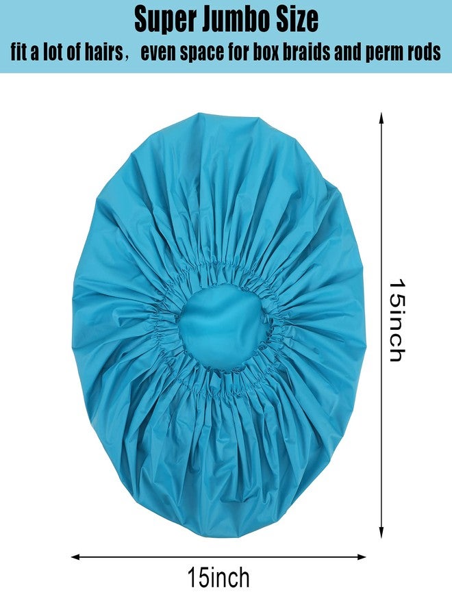 Bencailor 4 Pieces Jumbo Shower Caps, Extra Large Waterproof Shower Caps for Braids, Bath Hair Hat for Women Long Hair, Soft and Comfortable(Blank Pattern,Black, Grey, Blue, Red) - Image 3