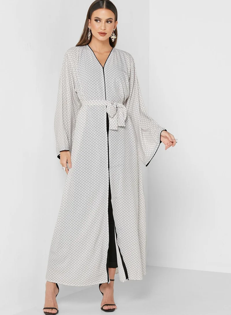 NUKHBAA Piping Detail Printed Abaya