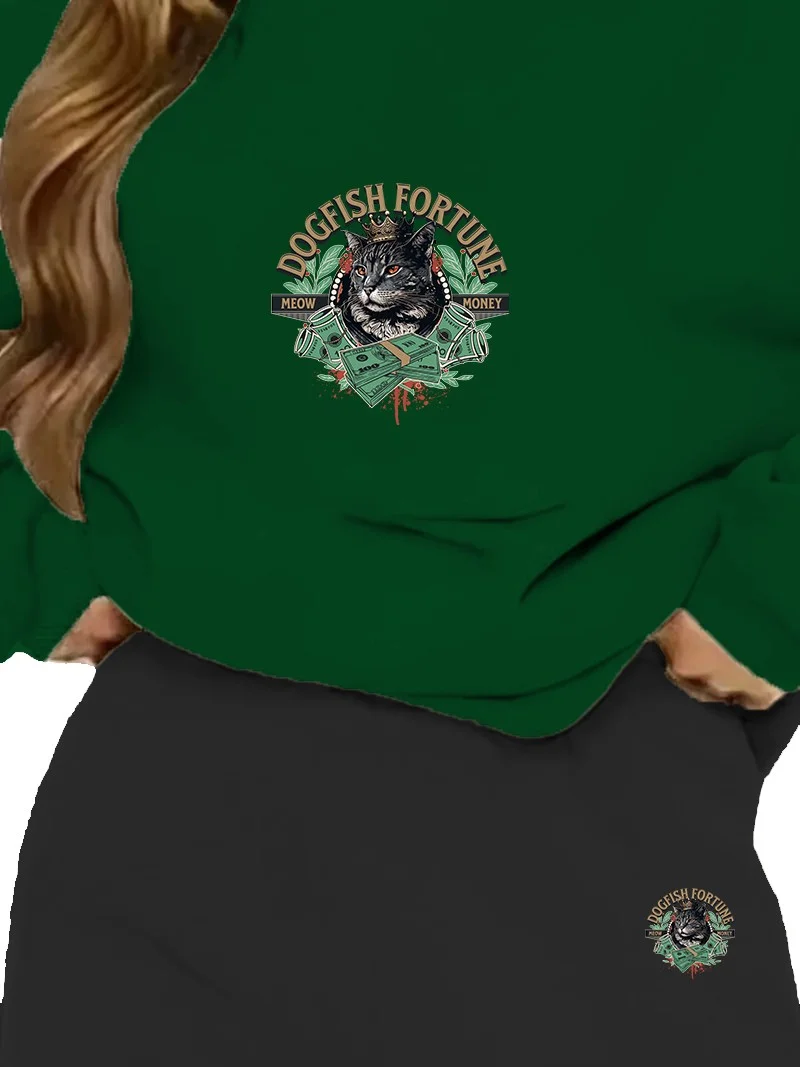 دوغ فش Tracksuit Set Oversize Felinefortune Printed Tracksuit Set,lover,couple Combination Green