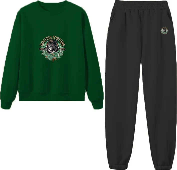 دوغ فش Tracksuit Set Oversize Felinefortune Printed Tracksuit Set,lover,couple Combination Green