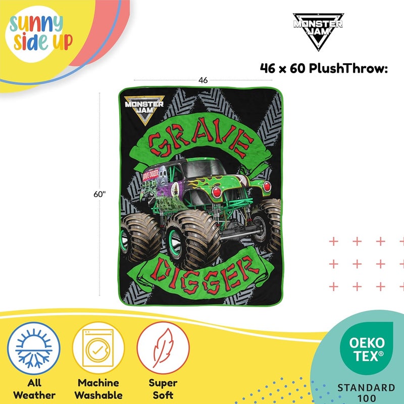 Sunny Side Up Monster Jam Plush Throw Blanket - Measures 46 x 60 Inches - Super Soft & Cozy Fleece Kids Bedding Features Grave Digger - Image 3